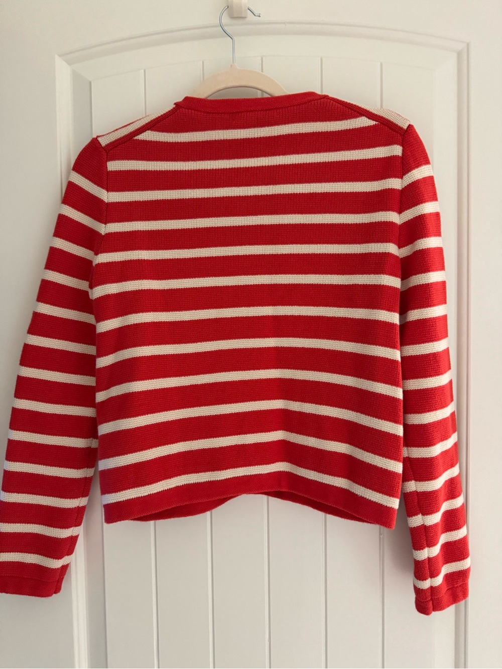 J.Crew Red/Poppy color and Cream Striped women’s small Cardigan gold buttons - Picture 3 of 3